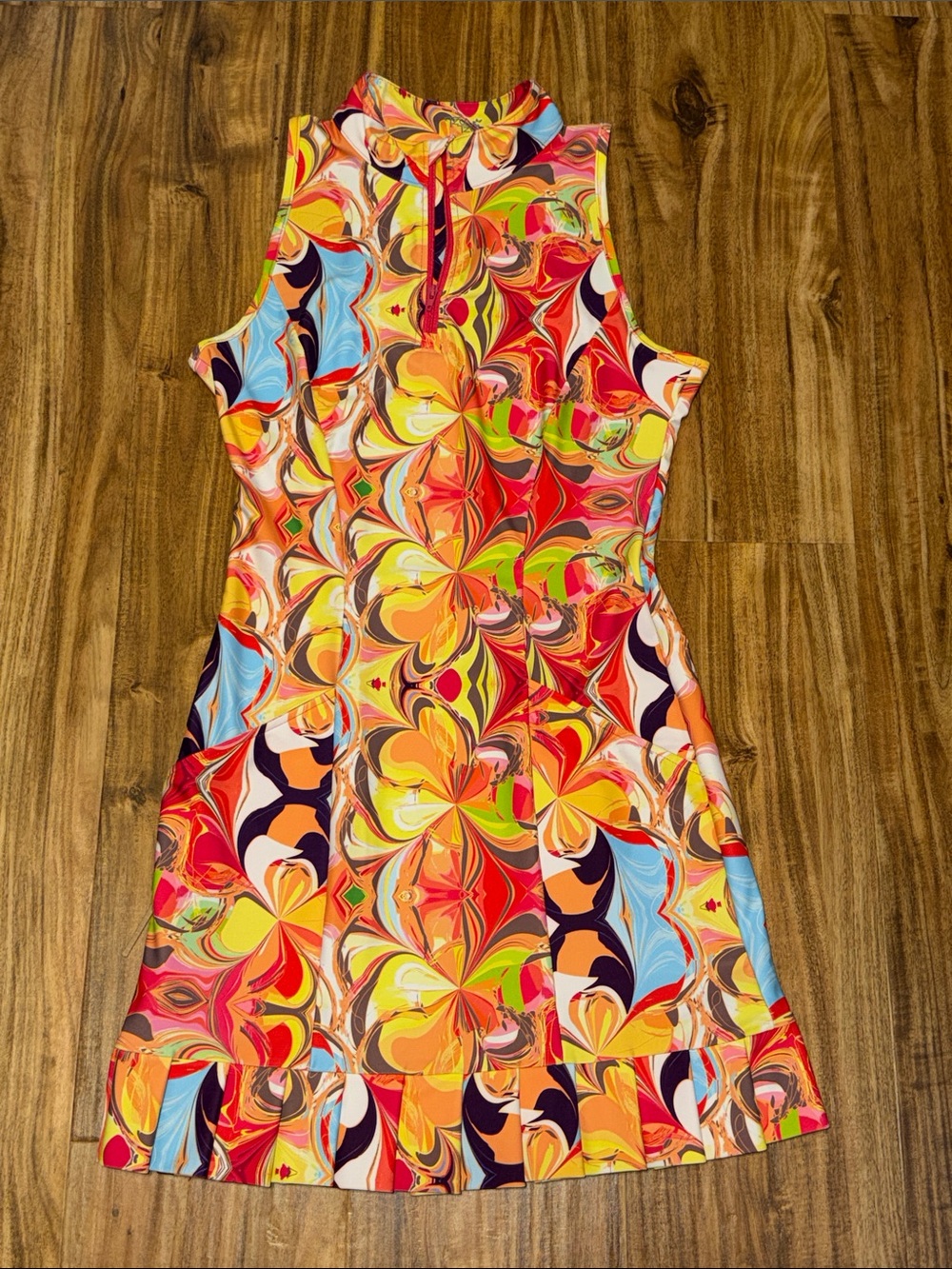 Tzu tzu women XS 0 2 dress mini mock 3/4 zip pink blue flower Swirl golf nwot